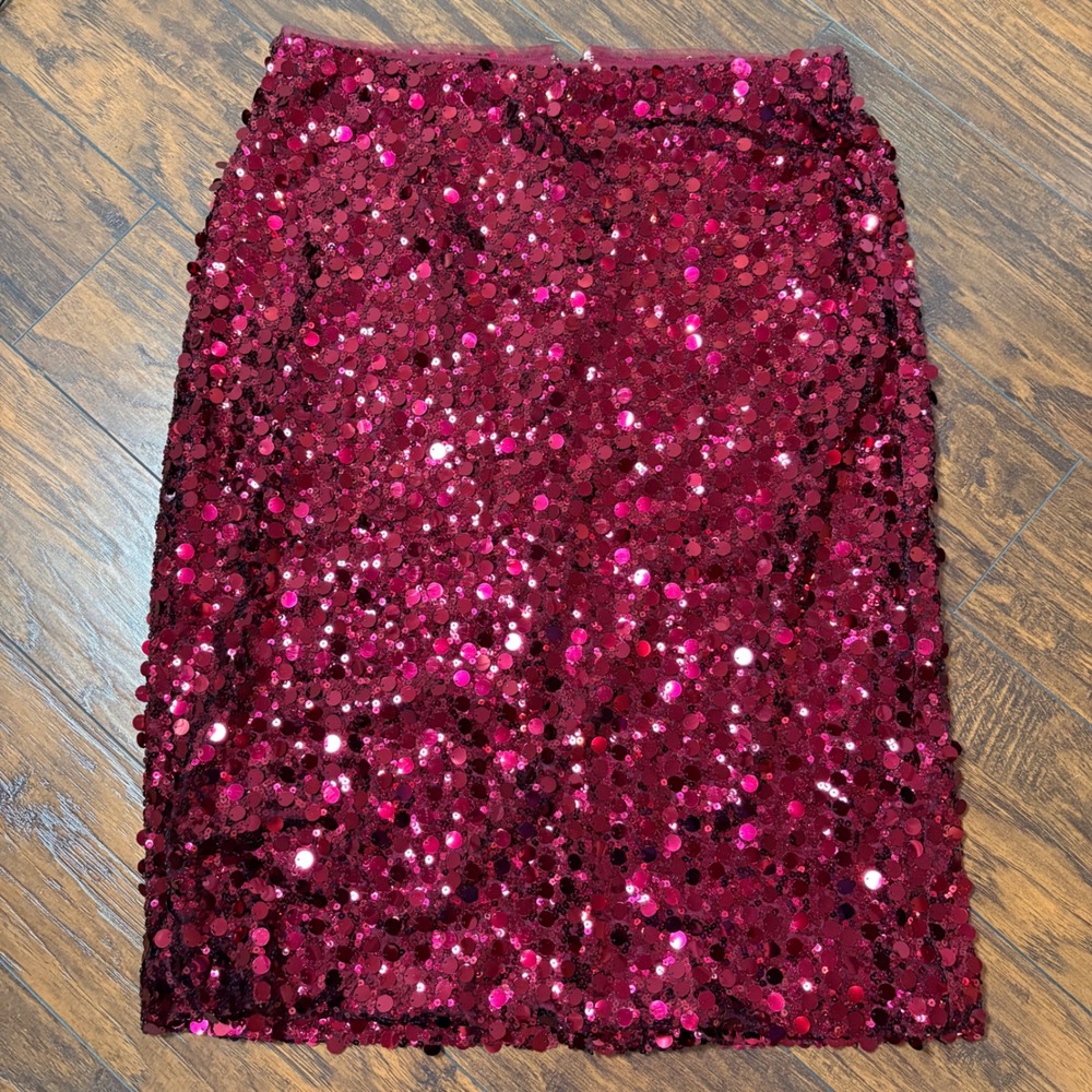Nine West Sequin Pencil Skirt Womens XL Berry Red Sparkly Holiday